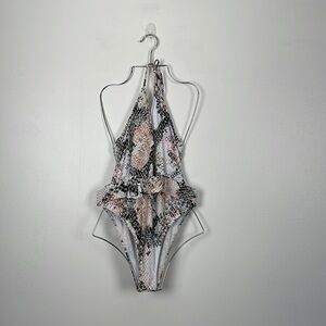 Halter One-Piece Swimsuit in Snake Print